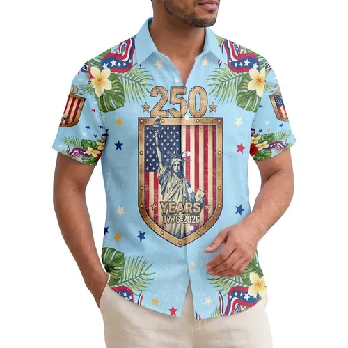 Statue of Liberty Shield 1776-2026 - USA 250th Anniversary Independence Day Flag Hawaiian Shirt
