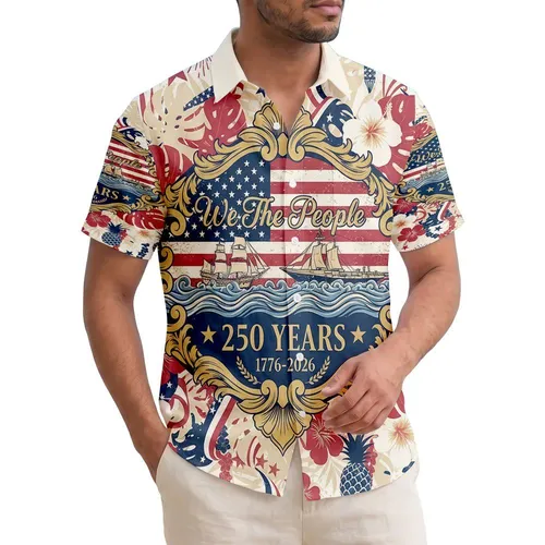 We The People Distressed Flag, Ship Carrier 1776-2026 - USA 250th Anniversary Patriotic Hawaiian Shirt