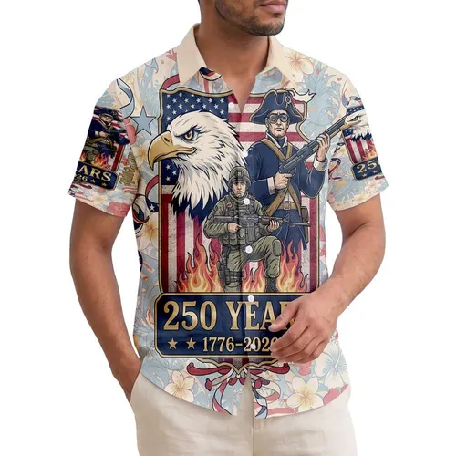 Bald Eagle Minuteman Soldier Flag 1776-2026 - USA 250th Anniversary Independence Day Gift for Veterans Hawaiian Shirt