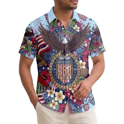 Bald Eagle American Flag 1776-2026 Tropical - USA 250th Anniversary Independence Day Hawaiian Shirt