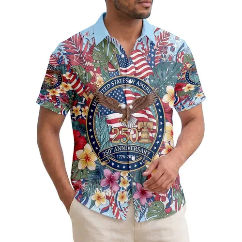 Bald Eagle American Flag Liberty Bell 1776-2026 - USA 250th Anniversary Tropical Patriot Hawaiian Shirt