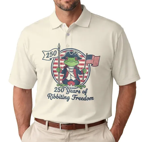 Funny Frog Continental Soldier 1776 Flag - USA 250th Anniversary Commemorative Men's Polo Shirt