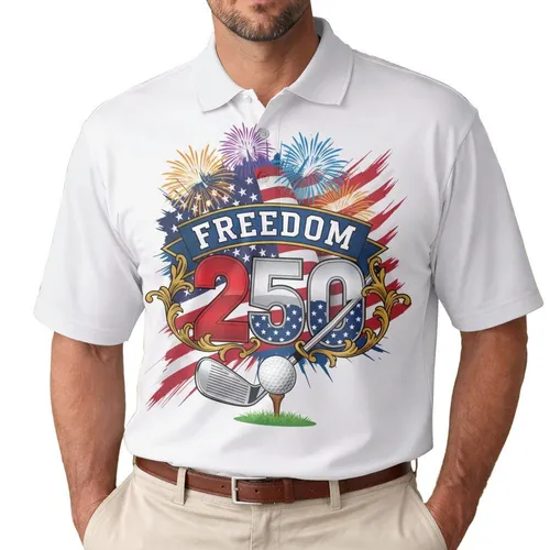 American Flag Freedom 250 Golf Est. 1776 - USA 250th Anniversary Patriotic Gift Men's Polo Shirt