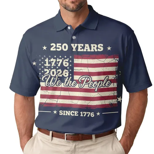We The People Distressed Flag 1776-2026 - USA 250th Anniversary Patriotic Gift for Veterans Men's Polo Shirt
