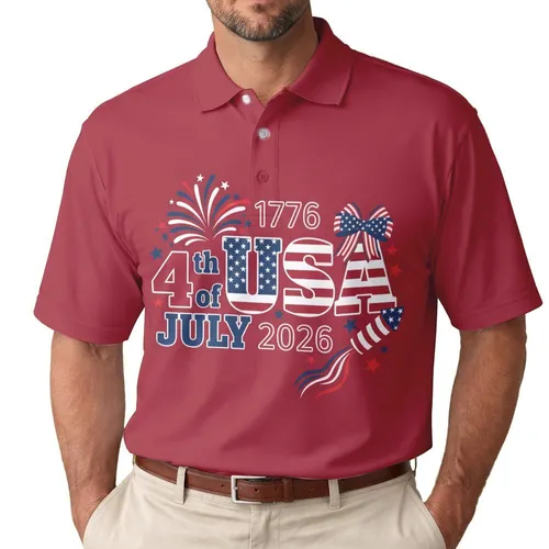USA Stars Stripes 1776-2026 Fireworks - USA 250th Anniversary Fourth of July Men's Polo Shirt