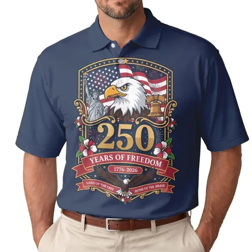 Bald Eagle American Flag Statue Liberty 1776-2026 - USA 250th Anniversary Gift for Dad Men's Polo Shirt