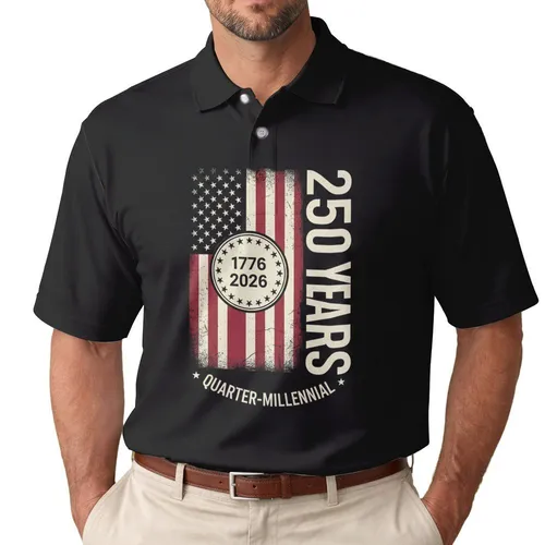 Distressed American Flag 1776-2026 - USA 250th Anniversary Quarter-Millennial Patriotic Gift Men's Polo Shirt