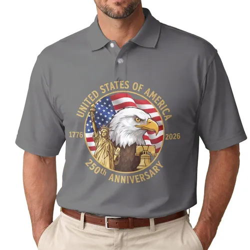 Bald Eagle American Flag 1776-2026 Statue of Liberty - USA 250th Anniversary Gift for Dad Men's Polo Shirt