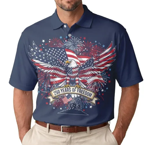 Bald Eagle American Flag 250 Years Freedom - USA 250th Anniversary Independence Day Men's Polo Shirt