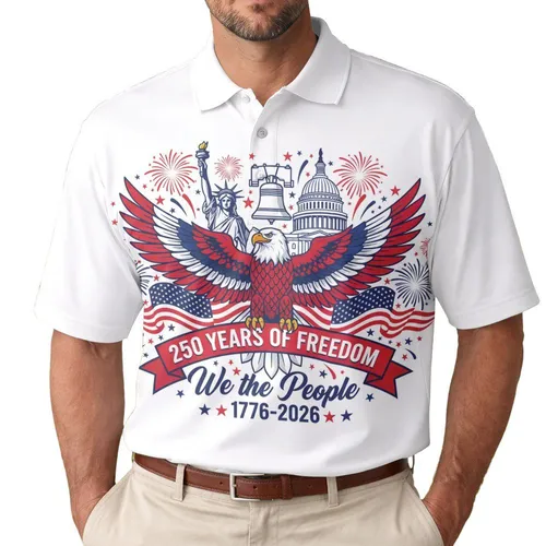 Bald Eagle American Flag We The People 1776-2026 - USA 250 Years of Freedom Celebration Men's Polo Shirt