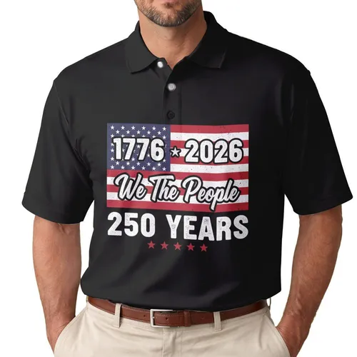 We The People Distressed Flag 1776-2026 - USA 250th Anniversary Patriotic Gift Men's Polo Shirt