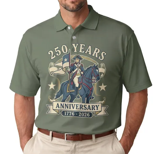 Revolutionary Leader Horse 1776 Stars - USA 250th Anniversary 1776-2026 Patriotic Gift Men's Polo Shirt