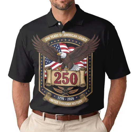 Bald Eagle American Flag 1776-2026 - USA 250th Anniversary Independence Day Gift for Dad Men's Polo Shirt