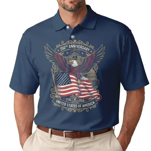 Bald Eagle American Flag 1776-2026 - USA 250th Anniversary Independence Day Gift for Veterans Men's Polo Shirt