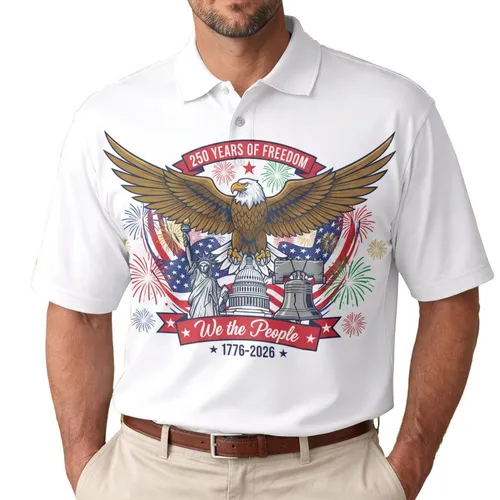 Bald Eagle American Flag 1776-2026 - USA 250th Anniversary Independence Day Gift for Dad Men's Polo Shirt