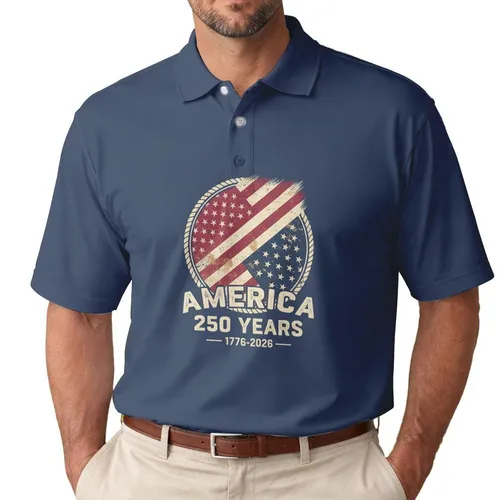 Vintage Distressed American Flag 1776 - USA 250th Anniversary Patriotic Independence Day Men's Polo Shirt