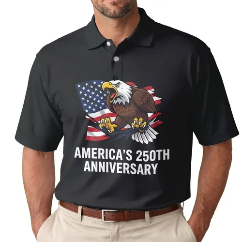 Screeching Bald Eagle American Flag 1776 - USA 250th Anniversary Independence Day Gift Men's Polo Shirt