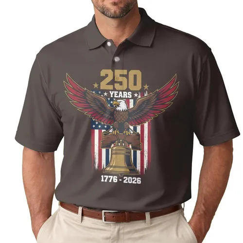 Bald Eagle Liberty Bell American Flag - USA 250th Anniversary 1776-2026 for Veterans Men's Polo Shirt