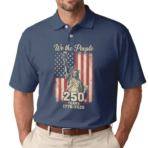 We the People Statue of Liberty Distressed Flag 1776 - USA 250th Anniversary Gift for Veterans Men's Polo Shirt