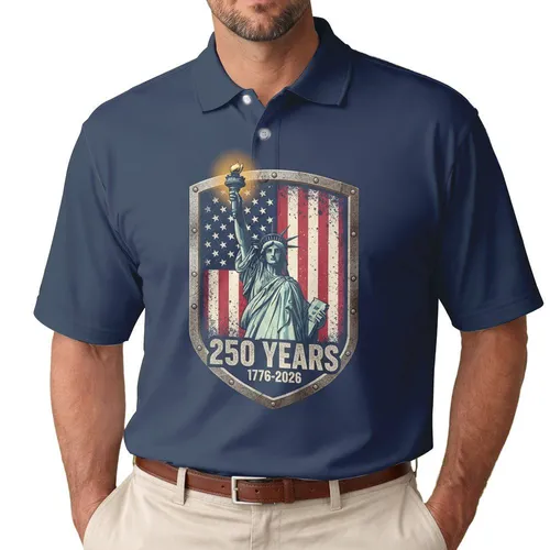 Statue of Liberty Shield Flag 1776-2026 - USA 250th Anniversary Independence Day Men's Polo Shirt