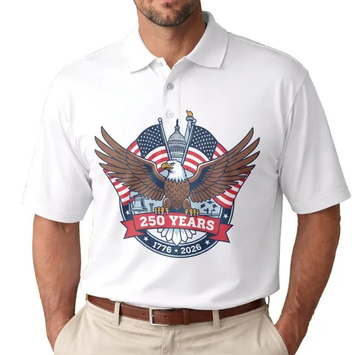 Bald Eagle American Flag Liberty Bell 1776-2026 - USA 250th Anniversary Independence Day Men's Polo Shirt