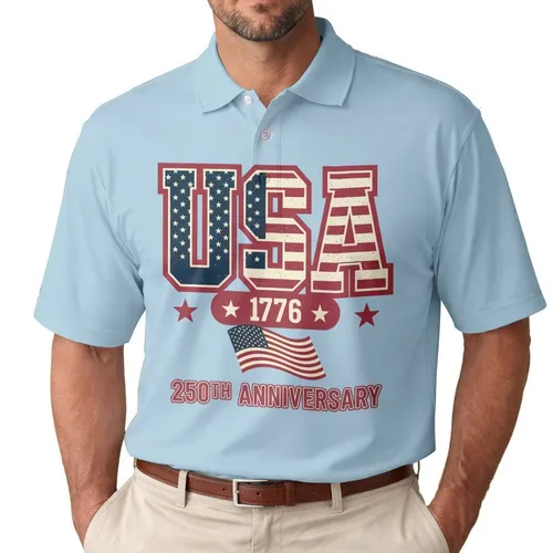 USA Flag Pattern 1776 Banner - USA 250th Anniversary 1776-2026 Celebration Men's Polo Shirt