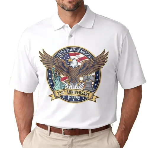 Bald Eagle American Flag 1776-2026 - USA 250th Independence Day Gift for Dad Men's Polo Shirt