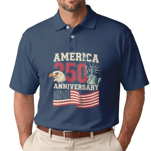 Bald Eagle Statue of Liberty Flag 1776-2026 - USA 250th Anniversary Patriotic Men's Polo Shirt