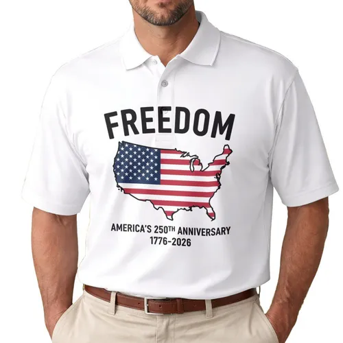 FREEDOM USA Flag Map 1776-2026 - USA 250th Anniversary Independence Day Men's Polo Shirt