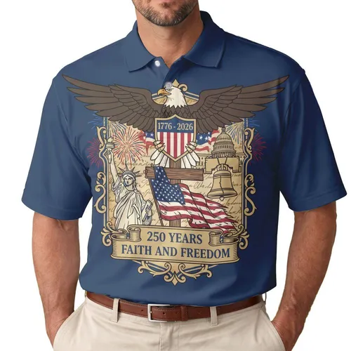 Bald Eagle American Flag 1776-2026 - USA 250th Anniversary Faith & Freedom Gift for Dad Men's Polo Shirt