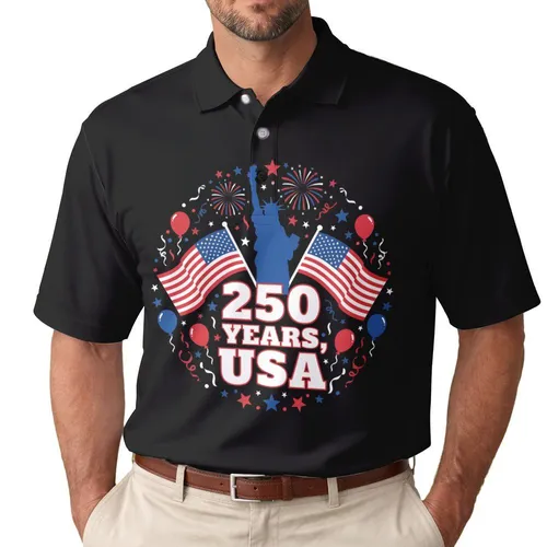 American Flag Statue of Liberty Fireworks 250 Years USA - 250th Anniversary 1776-2026 Men's Polo Shirt