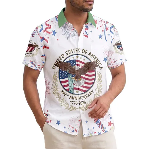 Bald Eagle Statue of Liberty Flag 1776-2026 - USA 250th Anniversary Independence Day Tropical Hawaiian Shirt