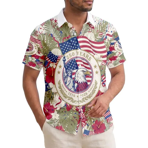 Bald Eagle Statue Liberty Flag - USA 250th Anniversary 1776-2026 Patriotic Gift for Dad Hawaiian Shirt