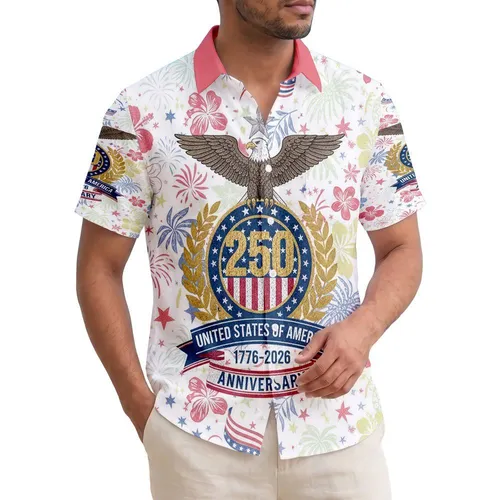 Knitted Bald Eagle 250 Emblem 1776-2026 Hawaiian Tropical - USA 250th Anniversary Hawaiian Shirt