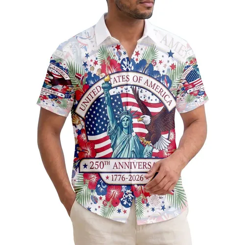 Statue of Liberty Eagle American Flag - USA 250th Anniversary Patriotic Hawaiian Hawaiian Shirt