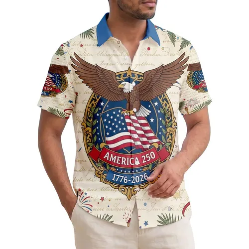 Bald Eagle American Flag Laurel Wreath 1776-2026 - USA 250th Anniversary Gift for Veterans Hawaiian Shirt