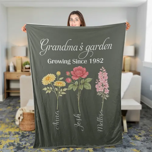 Personalized Grandma Garden Blanket, Custom Birth Month Flower Blanket, Gift for Grandma, Mother's Day Gift