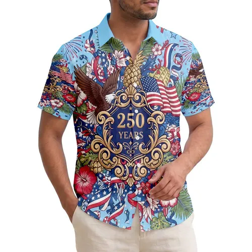 1776-2026 Liberty 250 Eagle Flag Emblem - USA 250 Years of Freedom Independence Day Hawaiian Shirt
