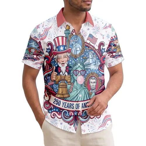 USA Patriotic Icons Tropical Flowers 1776 Flag - USA 250th Anniversary Freedom Celebration Hawaiian Shirt