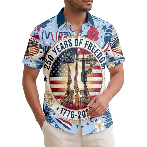 Colonial Musket Assault Rifle Emblem 1776-2026 - USA 250th Anniversary Independence Day Hawaiian Shirt