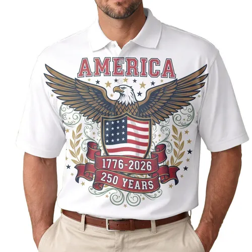 Bald Eagle American Flag 1776-2026 - USA 250th Anniversary Independence Day for Veterans Men's Polo Shirt