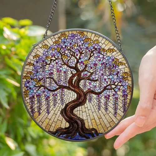 Gnarled Wisteria Tree Stained Glass Floral Art - Luminous Tiffany Window Home Decor Stained Glass Suncatcher