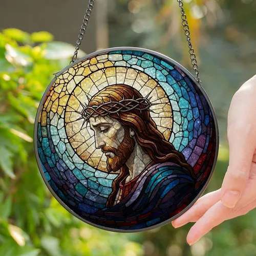 Jesus Christ Crown of Thorns Mosaic Tiffany Style - Spiritual Christian Decor Gift Stained Glass Suncatcher