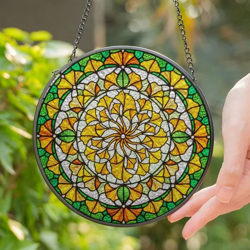 Ginkgo Biloba Stained Glass Tiffany Style Botanical Leaf Mosaic Art Jewel Tones Intricate Stained Glass Suncatcher
