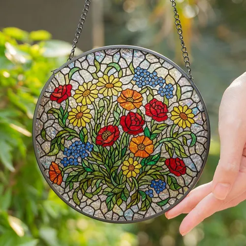 Wildflowers Stained Glass Mosaic Art - Intricate Tiffany Style Floral Design Stained Glass Suncatcher
