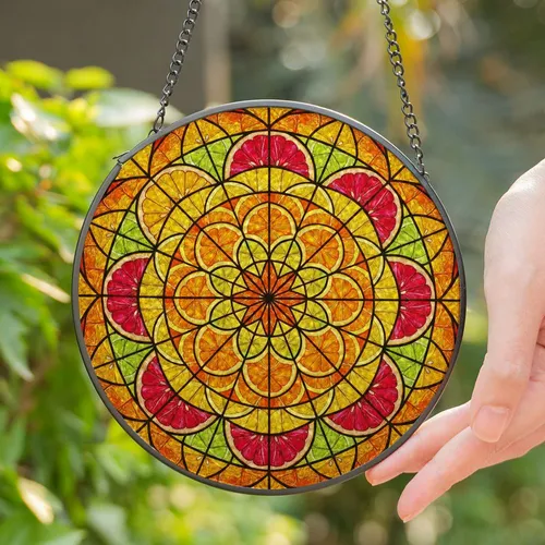 Stained Glass Citrus Fruit Slice Mosaic Intricate Colorful Tiffany Style Art Decor Stained Glass Suncatcher