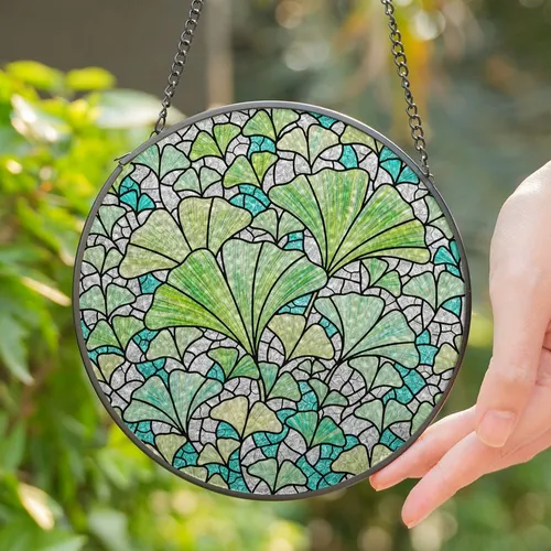 Tiffany Stained Glass Ginkgo Leaves Mosaic Art - Jewel Tones Textured Window Decor Stained Glass Suncatcher