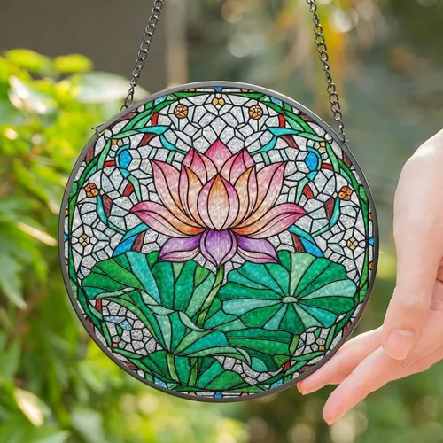 Stained Glass Lotus Flower Mosaic Jewel Tone Tiffany Style Intricate Detail Stained Glass Suncatcher