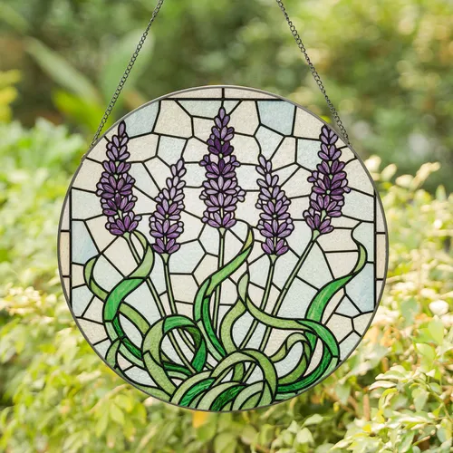 Lavender Flower Spikes Stained Glass Mosaic - Tiffany Style Window Panel Art Gift Stained Glass Suncatcher