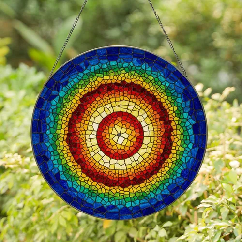 Tiffany Stained Glass Multi-Color Spiral Fractured Mosaic Art Circular Window Decor Stained Glass Suncatcher